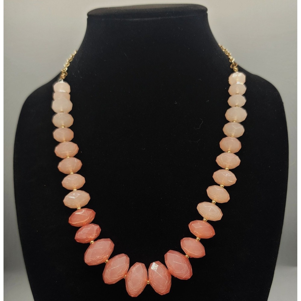 Graduated Faceted Ombre Pink Bead Statement Necklace 22" Gold Tone Chain